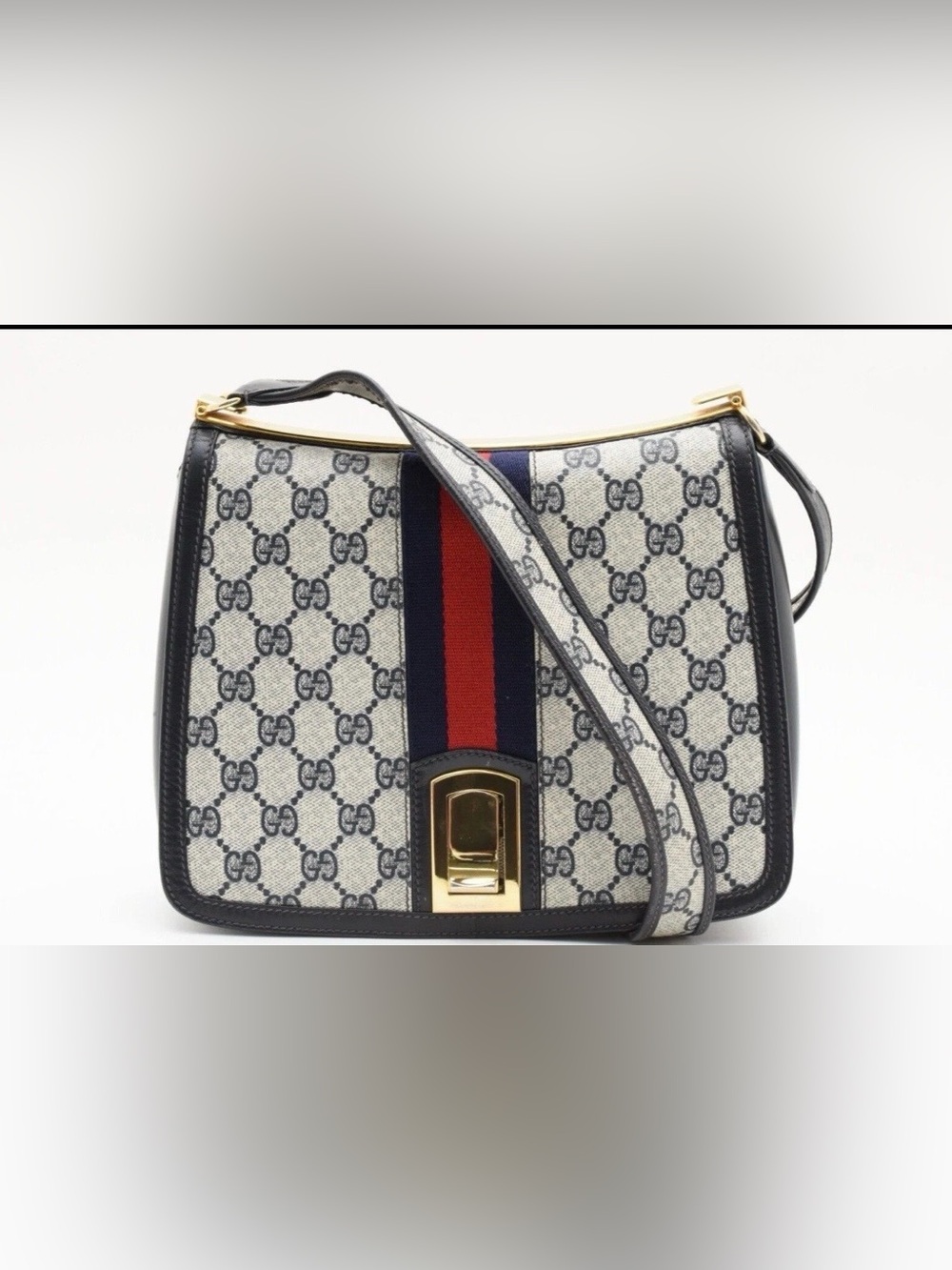 Gucci GG Supreme Canvas Shoulder Bag with Red and Navy Web Stripe Rare Vintage - Picture 3 of 12